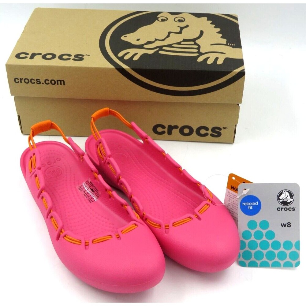 CROCS Womens Size 8 Springi Bungee Bright Hot Pink Orange Slingback Ballet Flats